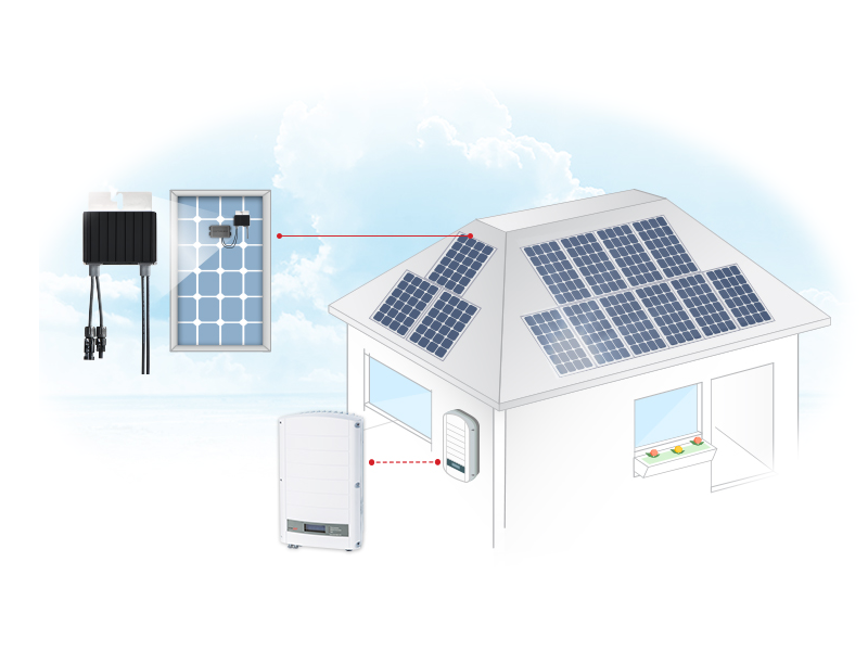 Werkingsschema en installatie van fotovoltaïsche panelen met stroomoptimalisator omvormer en monitoring Energreen